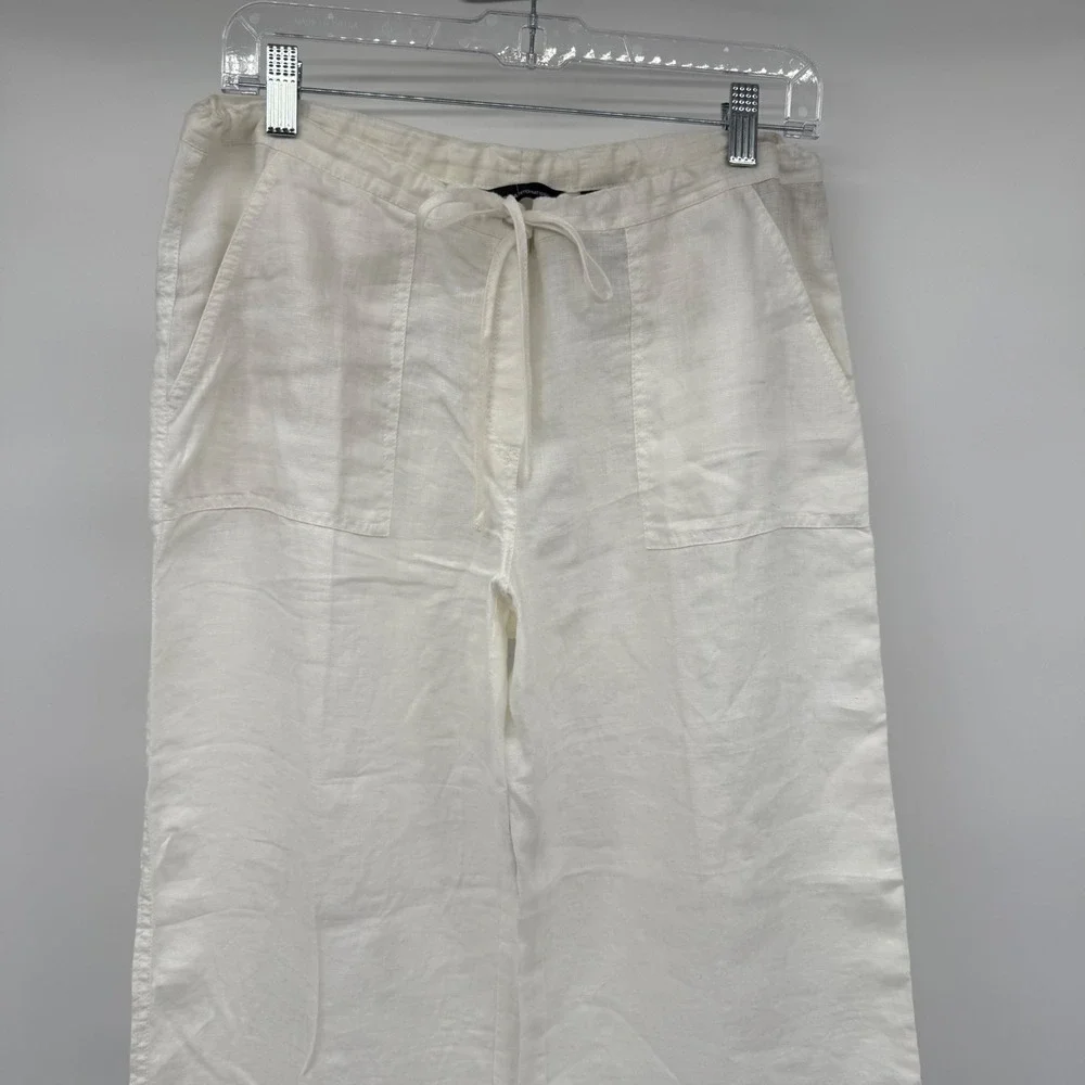 Moda International Linen Pants Womens XS White Drawstring Wide Leg Coastal Beach - Picture 2 of 9